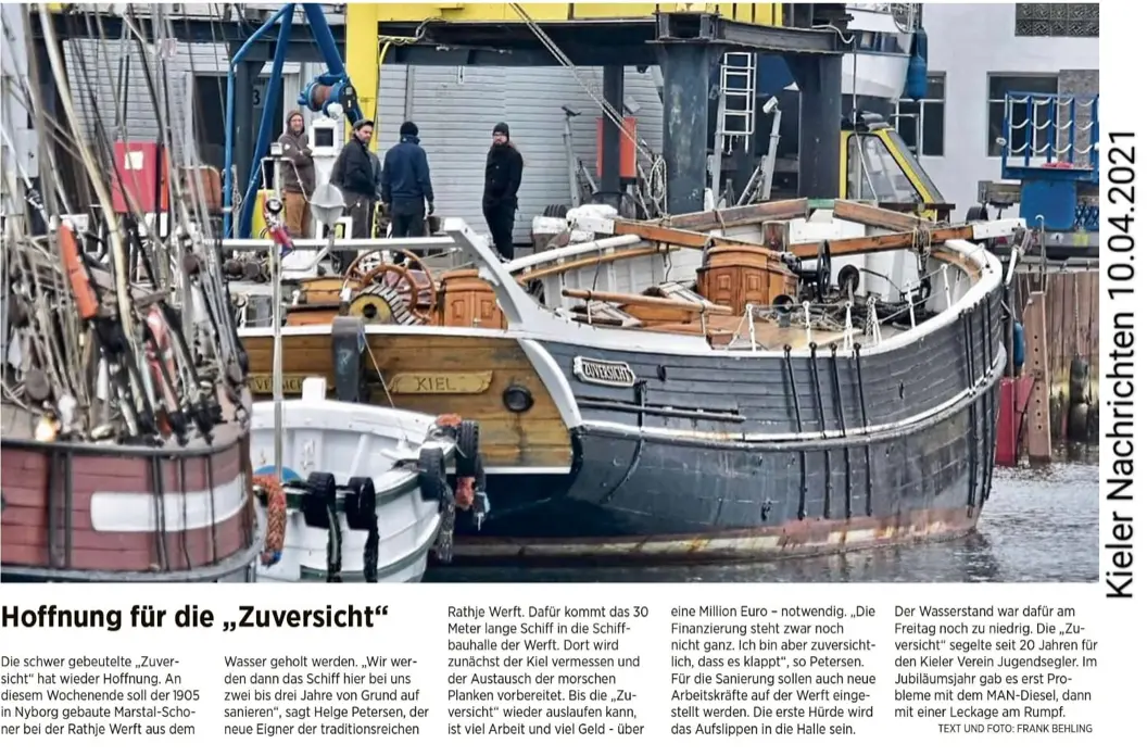 Sanierung Traditionssegler Zuversicht Rathje Kiel